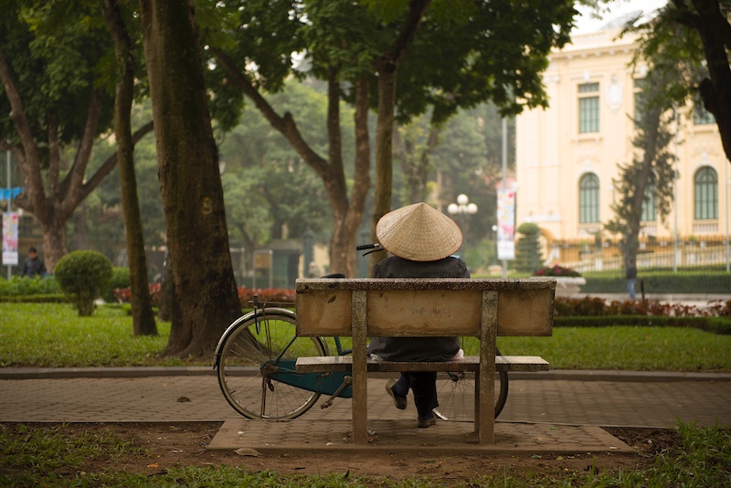 sitting on a bench